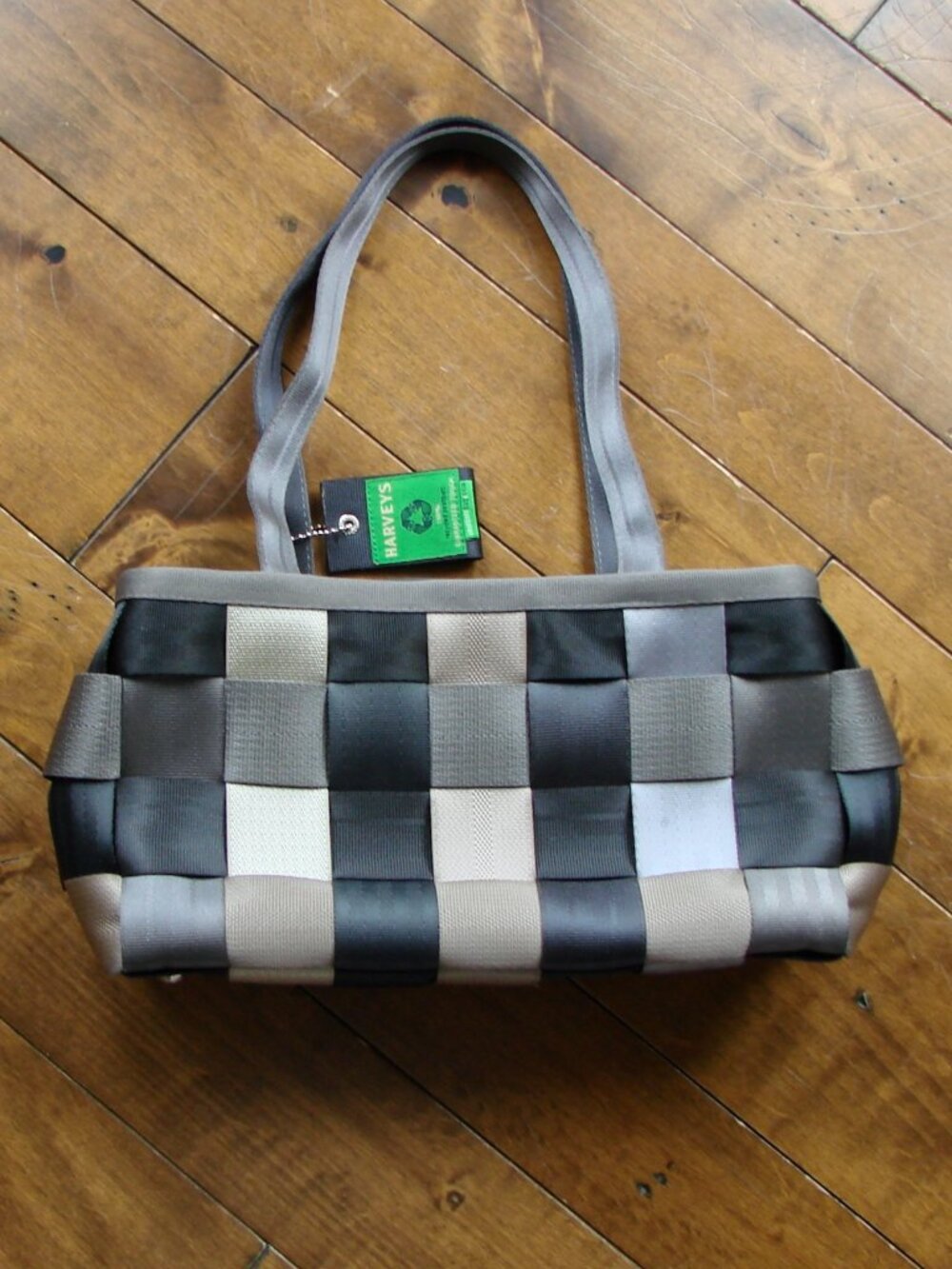 Harvey's Seatbelt Satchel Tote Bag Purse Gray Tan Treecycle Classic Zip NEW NWT
